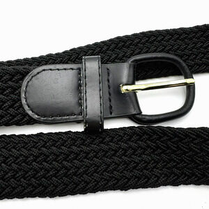 Men's XL Black Braided‎ Woven Stretch Golf Belt Leather End Pieces Preppy Casual